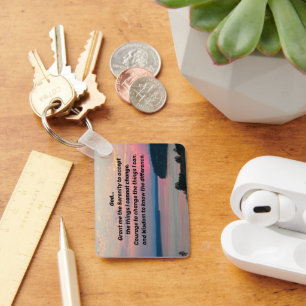 Serenity Prayer Pink Seascape Sunset Photo Keychain