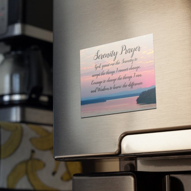 Serenity Prayer Pink Seascape Sunset Photo Magnet (In Situ)
