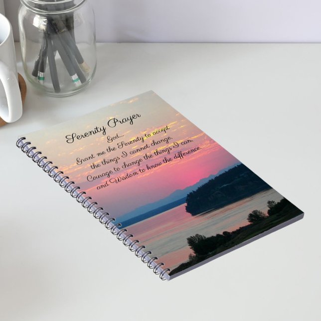 Serenity Prayer Pink Seascape Sunset Photo Noteboo Notebook (In Situ)