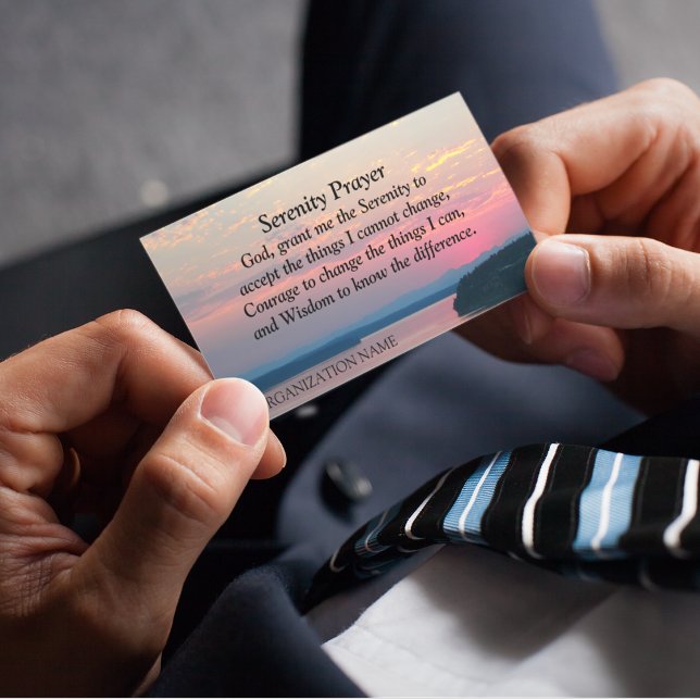 Serenity Prayer Pink Sunset Business Card (In Situ)