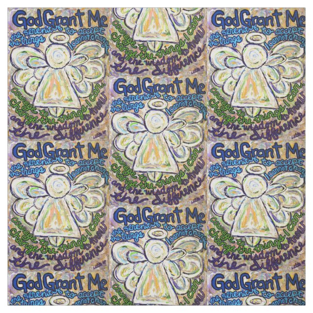 Serenity Prayer Poem Angel Art Fabric Material (Swatch)
