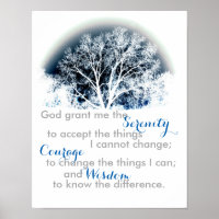 Serenity Prayer poster blue and white nature art