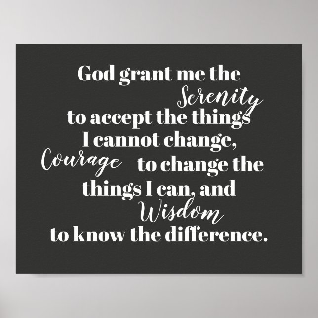 Serenity prayer poster bold grayk and white quote (Front)
