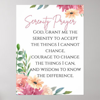 Serenity Prayer Print with Watercolor Flowers
