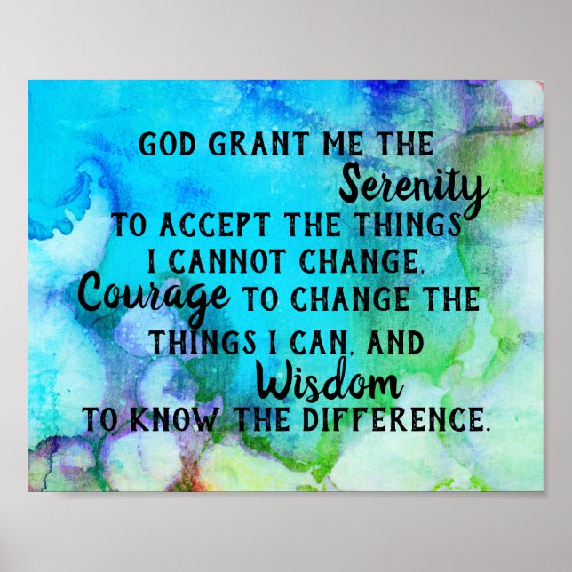 Serenity prayer quote turquoise watercolor design poster (Front)