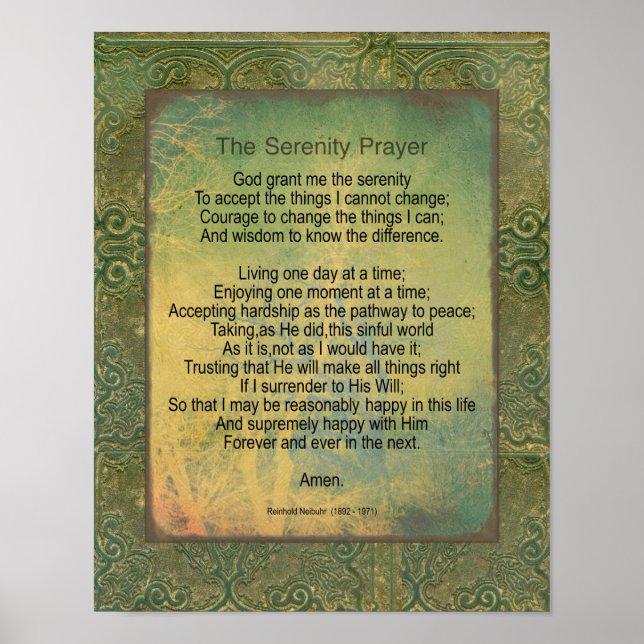 Serenity Prayer Quote Vintage Style Green Poster (Front)