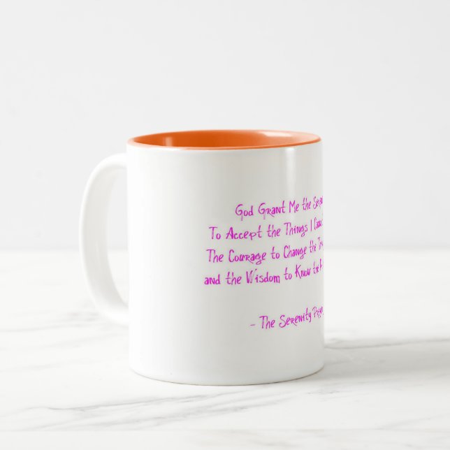 Serenity Prayer Recovery Faith Hope Wisdom Pink Two-Tone Coffee Mug (Front Left)