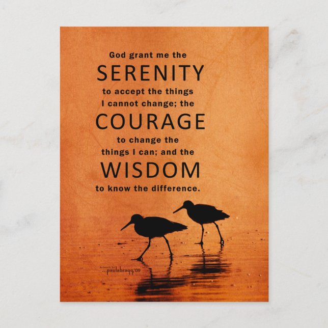 Serenity Prayer (Seagulls, Beach, God Grant Me) Postcard (Front)