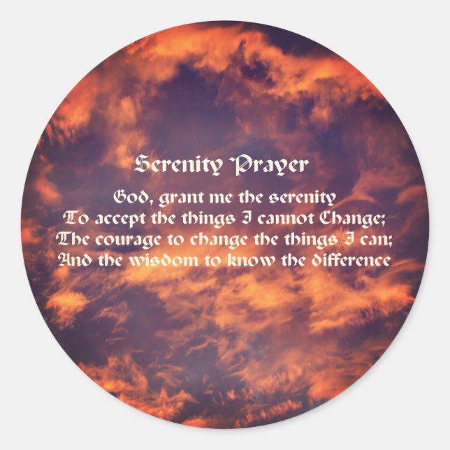 Serenity Prayer Sky Clouds Inspirational  Classic Round Sticker (Front)