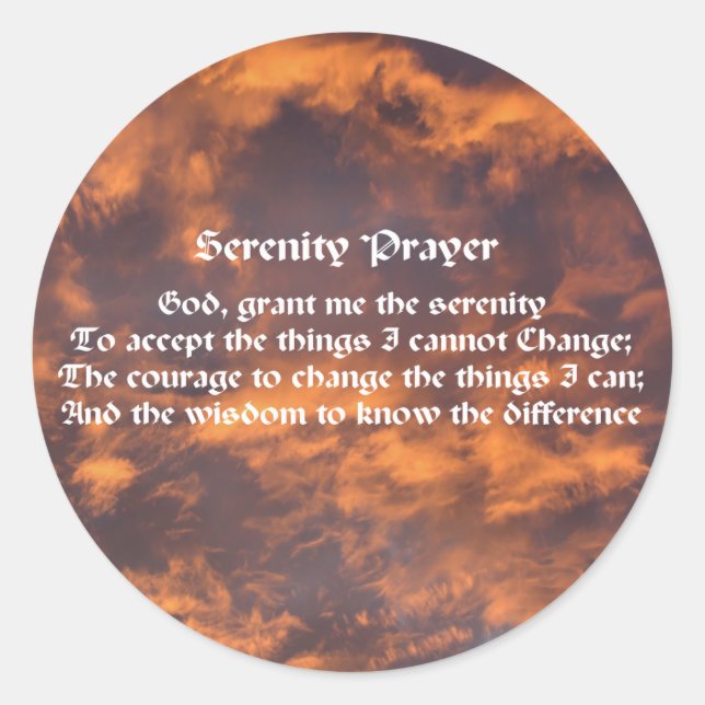 Serenity Prayer Sky Clouds Inspirational Classic Round Sticker (Front)