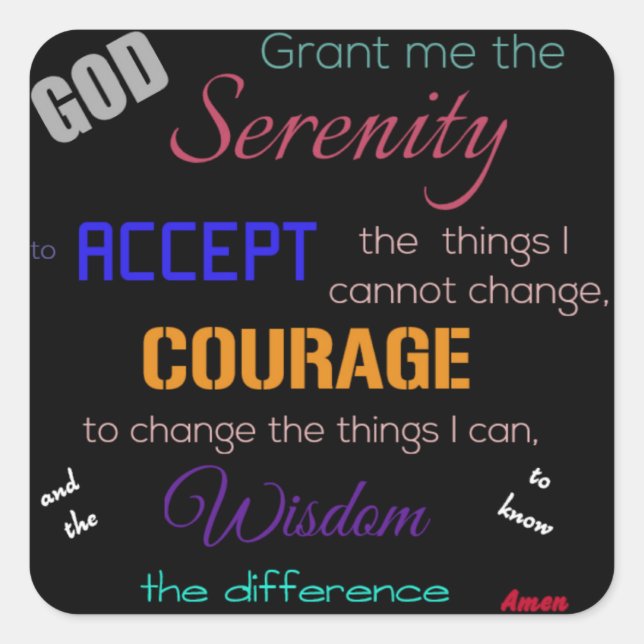 Serenity Prayer Stickers, Black multi colour Square Sticker (Front)