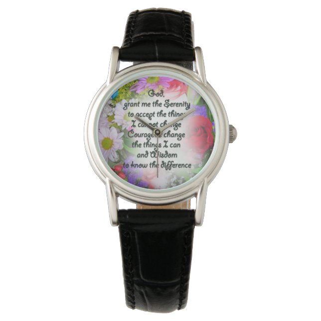 Serenity Prayer watch in floral design (Front)