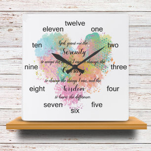 Serenity Prayer Watercolor Button Square Wall Cloc Clock