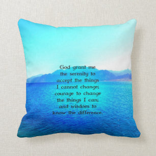 Serenity Prayer With Blue Ocean and Amazing Sky Throw Pillow
