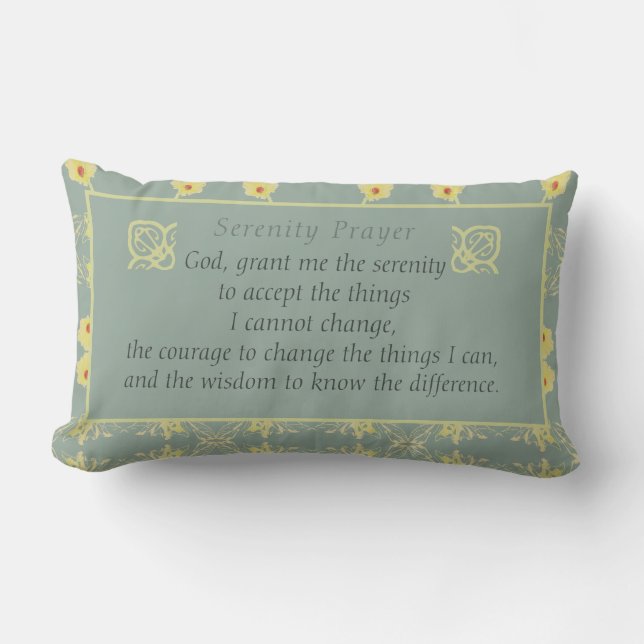 Serenity Prayer with Daisies on Grey Lumbar Pillow (Front)