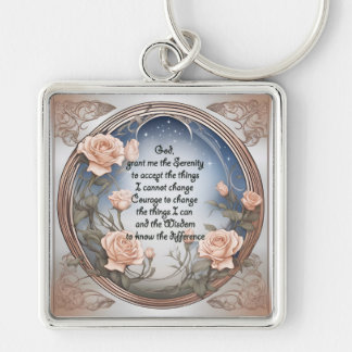 Serenity Prayer With Flowers and Frame Keychain