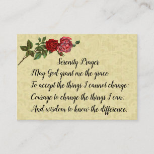 Serenity Prayer with lace & roses Business Card