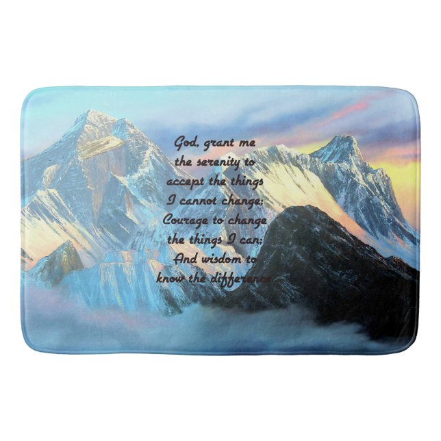 Serenity Prayer With Panoramic View Mount Everest Bath Mat (Front)