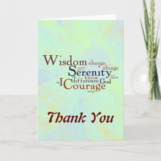 Serenity Prayer Wordle on abstract Thank You Card (Front)