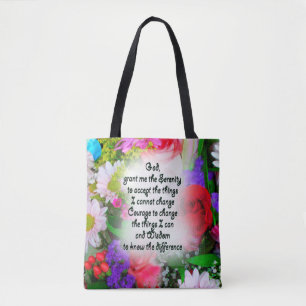 Serenity Prayer written in Center of Bouquet Tote Bag