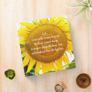 Serenity Prayer Yellow Sunflower Floral Binder