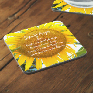 Serenity Prayer Yellow Sunflower Floral Coaster