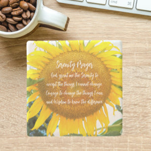 Serenity Prayer Yellow Sunflower Floral Stone Coaster