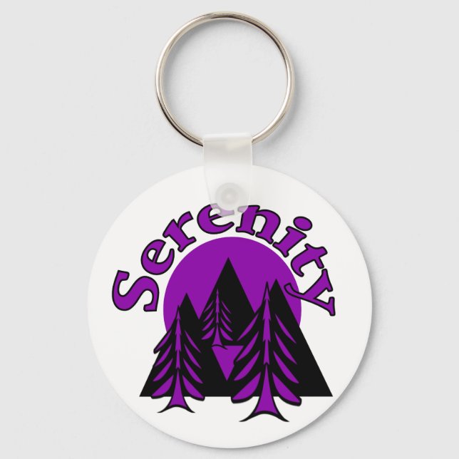 Serenity Quote Modern Black Purple Moon Trees Keychain (Front)