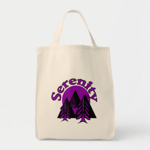 Serenity Quote Modern Black Purple Moon Trees Tote Bag