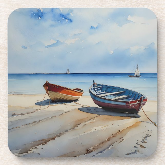 "Serenity Shores" A Restful Watercolour Seascape Coaster (Front)