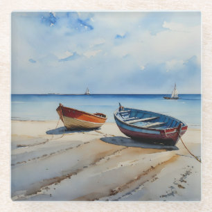 "Serenity Shores" A Restful Watercolour Seascape Glass Coaster