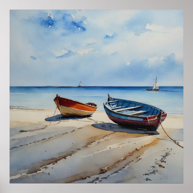 "Serenity Shores" A Restful Watercolour Seascape Poster (Front)