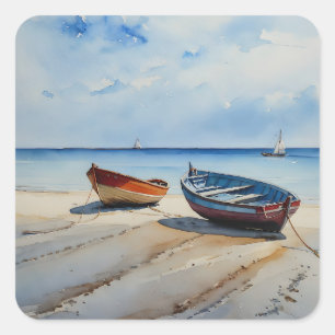 "Serenity Shores" A Restful Watercolour Seascape Square Sticker