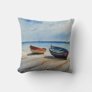 "Serenity Shores" A Restful Watercolour Seascape Throw Pillow