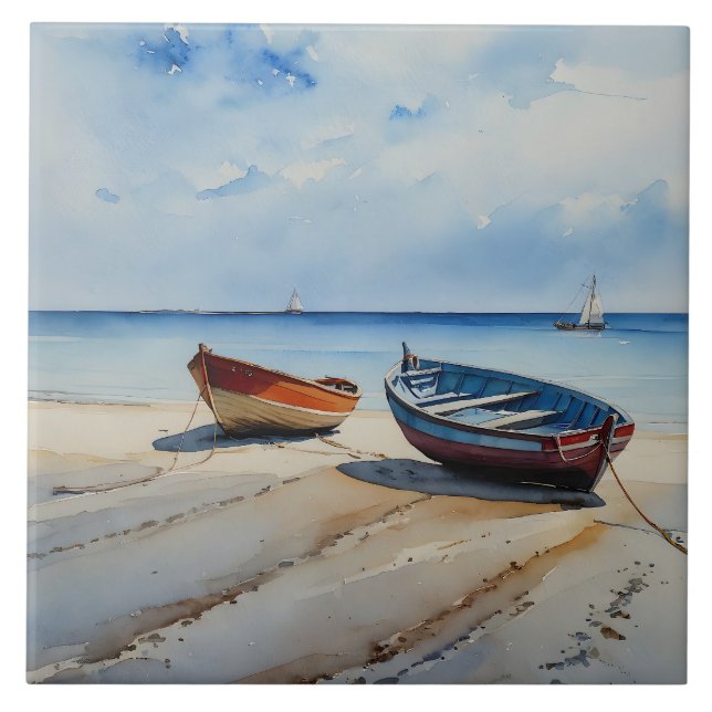 "Serenity Shores" A Restful Watercolour Seascape Tile (Front)