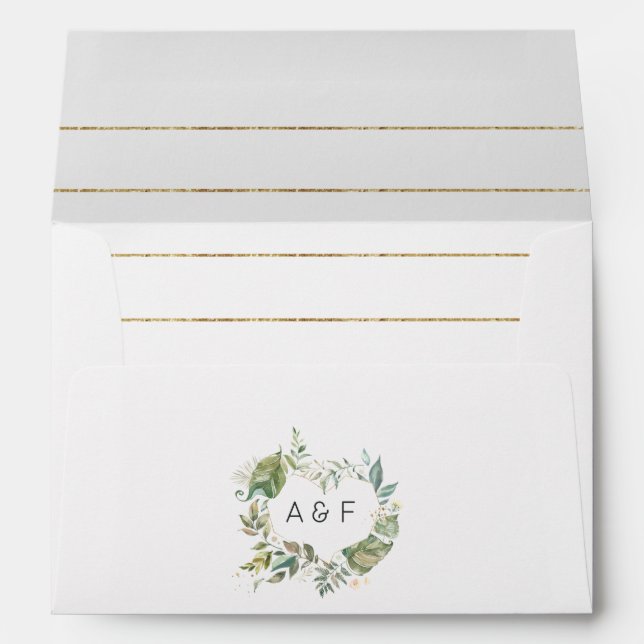 Serenity Simplistic Greenery Geometric Wedding Envelope (Back (Bottom))