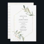 Serenity Simplistic Greenery Geometric Wedding Invitation<br><div class="desc">Watercolor floral greenery wedding invitation in pastel shades with gold geometric frame customizable to your event specifics.</div>