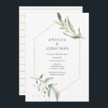 Serenity Simplistic Greenery Geometric Wedding Invitation<br><div class="desc">Watercolor floral greenery wedding invitation in pastel shades with gold geometric frame customizable to your event specifics.</div>
