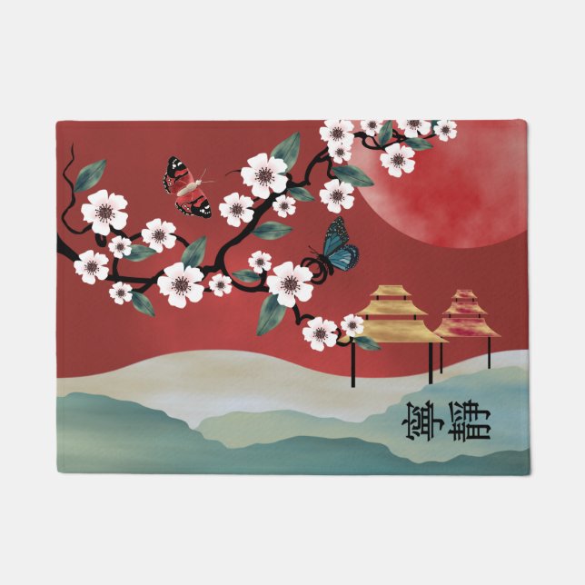 "Serenity" spring in Asia red Doormat (Front)