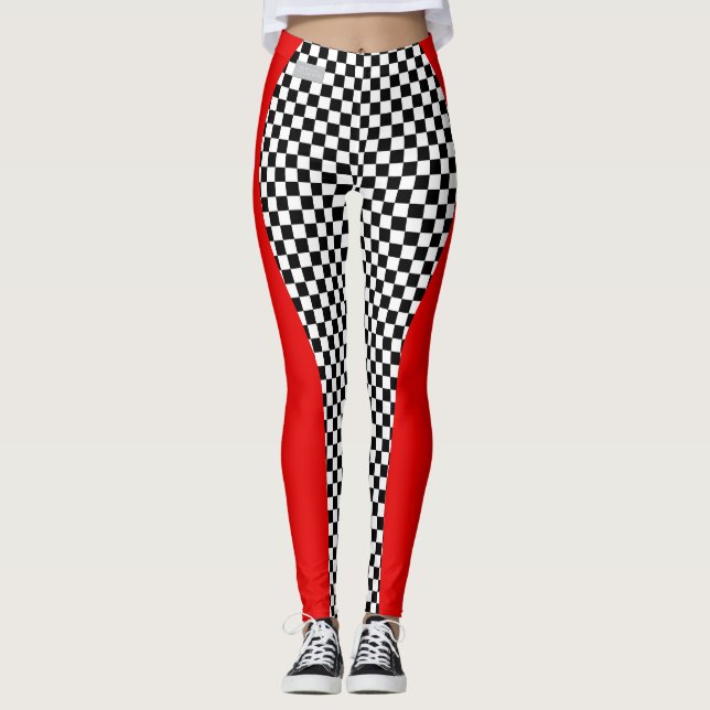 SERESHKI COLLECTION Red Racer Chequered Leggings (Front)