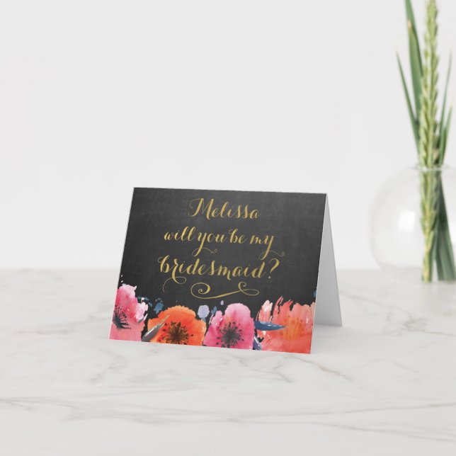 Serez-Vous Ma Carte Florale Chalkboard Bridesmaid  (Devant)