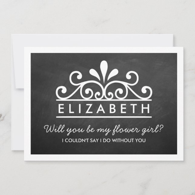 Serez-Vous Ma Fille Fleur ? Carte Tiara Chalkboard (Devant)