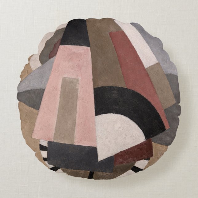 Serge Charchoune Composition Cubist Earth Tone Round Pillow (Front)