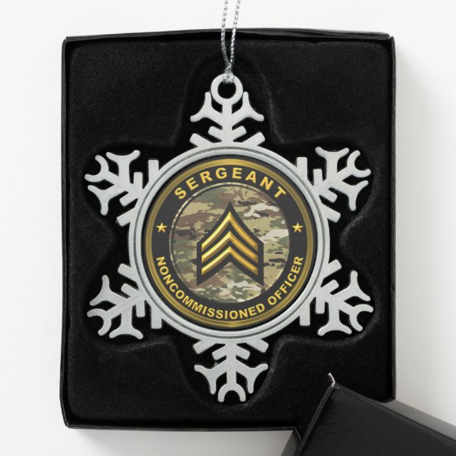 Sergeant Christmas Snowflake Pewter Christmas Ornament (Box)