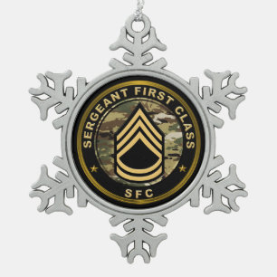 Sergeant First Class SFC  Snowflake Pewter Christmas Ornament