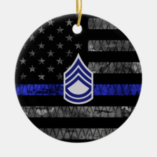 Sergeant First Class Thin Blue Line Distressed Fla Ceramic Ornament