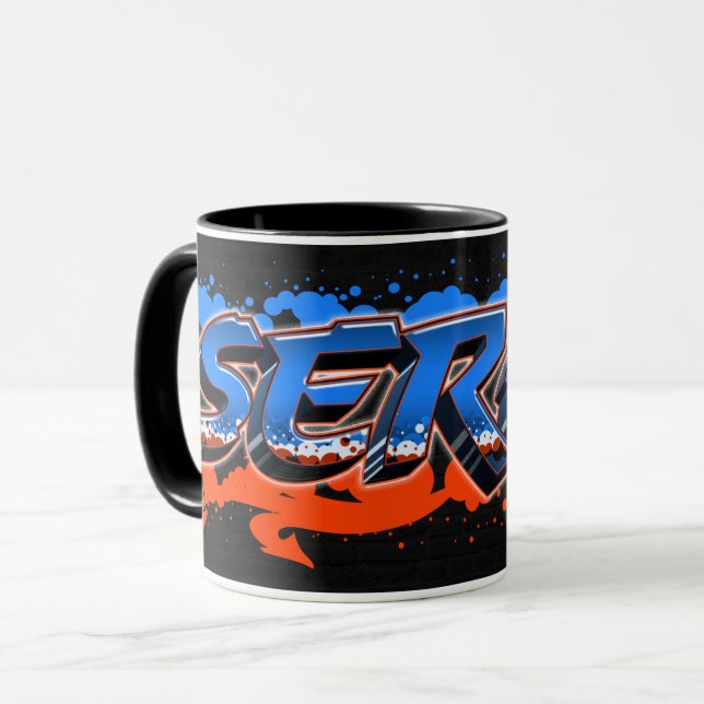 Sergeant First Name Graffiti blue orange cup (Front Left)