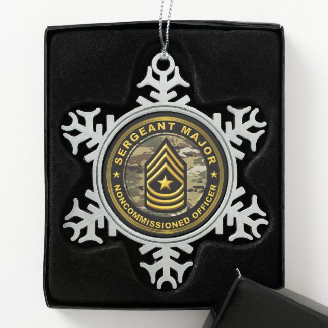 Sergeant Major Christmas  Snowflake Pewter Christmas Ornament (Box)