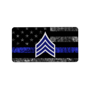 Sergeant Stripes Thin Blue Line Distressed Flag Label