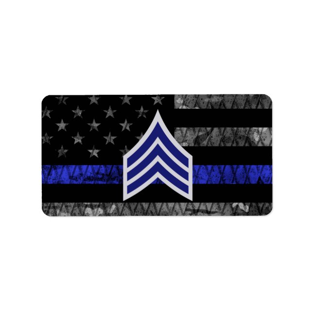 Sergeant Stripes Thin Blue Line Distressed Flag Label (Front)
